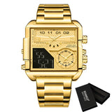 BOAMIGO 2021 New Top Brand Luxury Fashion Men Watches Gold Stainless Steel Sport Square Digital Analog Big Quartz Watch for Men - Boom Boom London