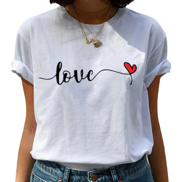 Love Printed T shirt Women 2021 New Harajuku Casual Tee Tops Summer Short Sleeve Leisure Female T shirtS for Woman Clothing - Boom Boom London