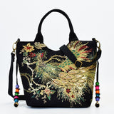 Women Shoulder Bag Handmade Embroidery Peacock Bohemia Ethnic Style Retro Handbag Large Capacity Tote Messenger Bag for Girl - Boom Boom London