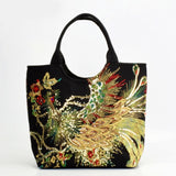 Women Shoulder Bag Handmade Embroidery Peacock Bohemia Ethnic Style Retro Handbag Large Capacity Tote Messenger Bag for Girl - Boom Boom London