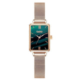 Gaiety Brand Women Watches Fashion Square Ladies Quartz Watch Bracelet Set Green Dial Simple Rose Gold Mesh Luxury Women Watches - Boom Boom London