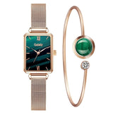 Gaiety Brand Women Watches Fashion Square Ladies Quartz Watch Bracelet Set Green Dial Simple Rose Gold Mesh Luxury Women Watches - Boom Boom London