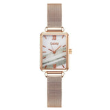 Gaiety Brand Women Watches Fashion Square Ladies Quartz Watch Bracelet Set Green Dial Simple Rose Gold Mesh Luxury Women Watches - Boom Boom London