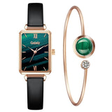 Gaiety Brand Women Watches Fashion Square Ladies Quartz Watch Bracelet Set Green Dial Simple Rose Gold Mesh Luxury Women Watches - Boom Boom London