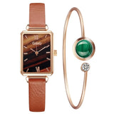 Gaiety Brand Women Watches Fashion Square Ladies Quartz Watch Bracelet Set Green Dial Simple Rose Gold Mesh Luxury Women Watches - Boom Boom London