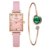 Gaiety Brand Women Watches Fashion Square Ladies Quartz Watch Bracelet Set Green Dial Simple Rose Gold Mesh Luxury Women Watches - Boom Boom London