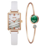 Gaiety Brand Women Watches Fashion Square Ladies Quartz Watch Bracelet Set Green Dial Simple Rose Gold Mesh Luxury Women Watches - Boom Boom London