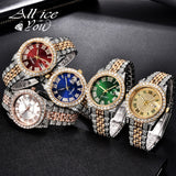 ALLICEONYOU New Gold Silver Color Cubic Zirconia Watches Hip Hop Fashion High Quality Diamond Bracelet Stainless Steel For Gift - Boom Boom London