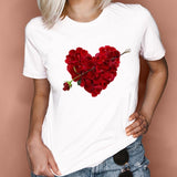 Women Graphic 2021 Flower Elegant Fashion Sweet Love Valentine Lady Clothes Tops Tees Print Female Tshirt T-Shirt - Boom Boom London