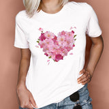 Women Graphic 2021 Flower Elegant Fashion Sweet Love Valentine Lady Clothes Tops Tees Print Female Tshirt T-Shirt - Boom Boom London