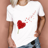 Women Graphic 2021 Flower Elegant Fashion Sweet Love Valentine Lady Clothes Tops Tees Print Female Tshirt T-Shirt - Boom Boom London