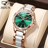 JSDUN Women Mechanical Watch Rose Gold Stainless Steel Ceramics Strap Dress Watches Fashion Luxury Brand Women's Automatic Watch - Boom Boom London