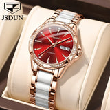 JSDUN Women Mechanical Watch Rose Gold Stainless Steel Ceramics Strap Dress Watches Fashion Luxury Brand Women's Automatic Watch - Boom Boom London