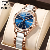 JSDUN Women Mechanical Watch Rose Gold Stainless Steel Ceramics Strap Dress Watches Fashion Luxury Brand Women's Automatic Watch - Boom Boom London