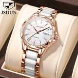 JSDUN Women Mechanical Watch Rose Gold Stainless Steel Ceramics Strap Dress Watches Fashion Luxury Brand Women's Automatic Watch - Boom Boom London