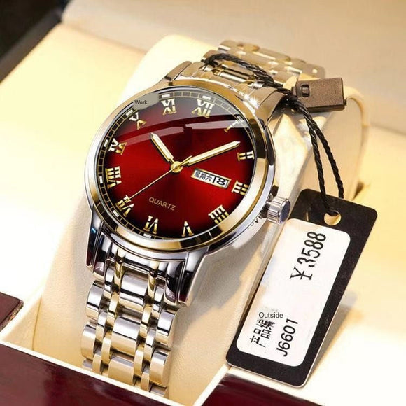 Authentic Red Men's Wrist Watch Super Fashion Full Stainless Steel Watches Business Man Waterproof Calendar Clock Hour A3487 - Boom Boom London