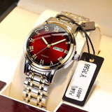 Authentic Red Men's Wrist Watch Super Fashion Full Stainless Steel Watches Business Man Waterproof Calendar Clock Hour A3487 - Boom Boom London