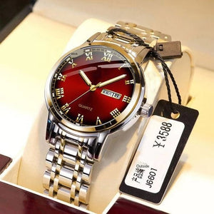 Authentic Red Men's Wrist Watch Super Fashion Full Stainless Steel Watches Business Man Waterproof Calendar Clock Hour A3487 - Boom Boom London