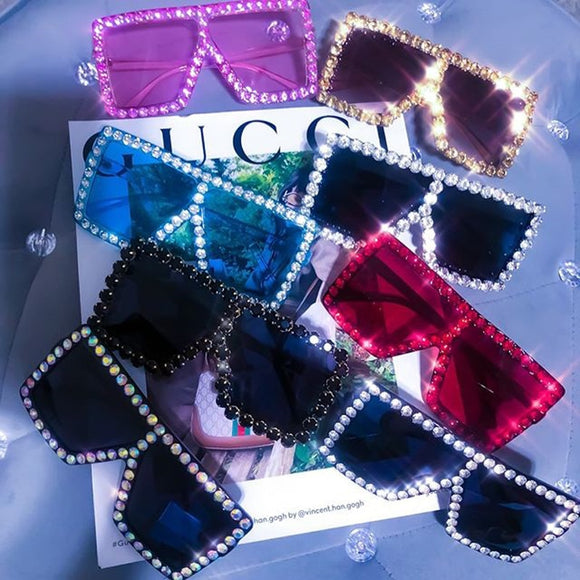 2020 Summer New Woman's Sunglasses Fashion Rhinestones Square Mixed Colorful Oversized Shade Eyewear - Boom Boom London