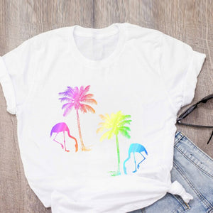 DEAL OF THE DAY:WOMEN Graphic Cartoon Flamingo Flower Floral Beach Summer T-Shirt Shirt Tops Lady Clothes Womens Clothing Tee Female T Shirt - Boom Boom London