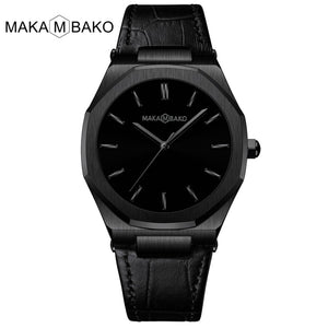 2021 New Luxury Genuine Leather Band Business Men's Quartz Watches Waterproof Creative All Black Dial Brand Male's Wristwatch - Boom Boom London