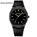 2021 New Luxury Genuine Leather Band Business Men's Quartz Watches Waterproof Creative All Black Dial Brand Male's Wristwatch - Boom Boom London