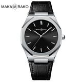 2021 New Luxury Genuine Leather Band Business Men's Quartz Watches Waterproof Creative All Black Dial Brand Male's Wristwatch - Boom Boom London