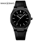 2021 New Luxury Genuine Leather Band Business Men's Quartz Watches Waterproof Creative All Black Dial Brand Male's Wristwatch - Boom Boom London