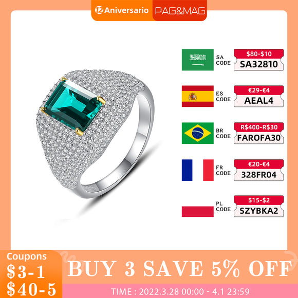 PAG&MAG Sterling Silver 925 Wedding Rings Band Luxury Gemstone Emerald Rings For Women Fine Jewelry bague femme argent 925 - Boom Boom London