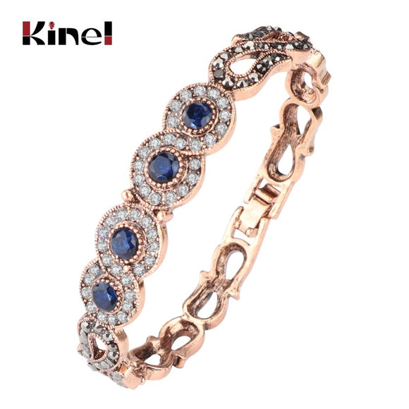 Kinel Vintage Jewelry Wholesale Blue Resin Gray Crystal Flower Bracelet For Women Antique Gold Dubai Jewelry 2017 New - Boom Boom London