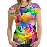 FORUDESIGNS 3D Flower Red Rose Print Women T shirt Fashion O-neck Short Sleeve Crop tops Clothes Brand Fitness Female T-shirts - Boom Boom London