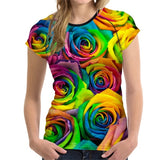 FORUDESIGNS 3D Flower Red Rose Print Women T shirt Fashion O-neck Short Sleeve Crop tops Clothes Brand Fitness Female T-shirts - Boom Boom London