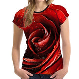 FORUDESIGNS 3D Flower Red Rose Print Women T shirt Fashion O-neck Short Sleeve Crop tops Clothes Brand Fitness Female T-shirts - Boom Boom London