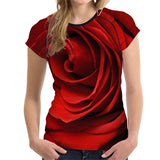 FORUDESIGNS 3D Flower Red Rose Print Women T shirt Fashion O-neck Short Sleeve Crop tops Clothes Brand Fitness Female T-shirts - Boom Boom London