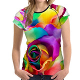 FORUDESIGNS 3D Flower Red Rose Print Women T shirt Fashion O-neck Short Sleeve Crop tops Clothes Brand Fitness Female T-shirts - Boom Boom London