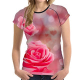 FORUDESIGNS 3D Flower Red Rose Print Women T shirt Fashion O-neck Short Sleeve Crop tops Clothes Brand Fitness Female T-shirts - Boom Boom London