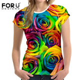 FORUDESIGNS 3D Flower Red Rose Print Women T shirt Fashion O-neck Short Sleeve Crop tops Clothes Brand Fitness Female T-shirts - Boom Boom London