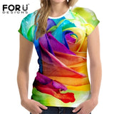 FORUDESIGNS 3D Flower Red Rose Print Women T shirt Fashion O-neck Short Sleeve Crop tops Clothes Brand Fitness Female T-shirts - Boom Boom London