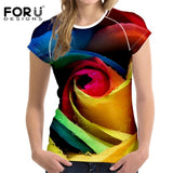 FORUDESIGNS 3D Flower Red Rose Print Women T shirt Fashion O-neck Short Sleeve Crop tops Clothes Brand Fitness Female T-shirts - Boom Boom London