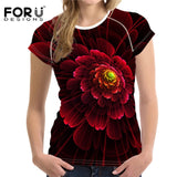 FORUDESIGNS 3D Flower Red Rose Print Women T shirt Fashion O-neck Short Sleeve Crop tops Clothes Brand Fitness Female T-shirts - Boom Boom London