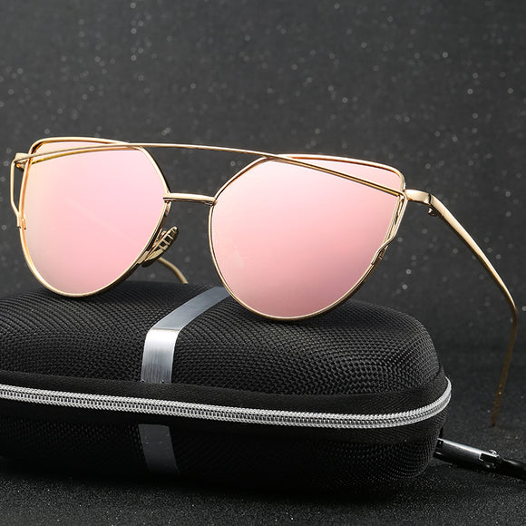 The Best Value Sunglasses For You:2021 Fashion Cat Eye Sunglasses Women Brand Designer Metal Reflective Mirror Sun Glasses For Women Twin-Beams oculos Gafas - Boom Boom London