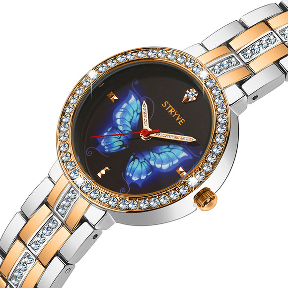 Stryve New Designer Ladies Watch Alloy Fashion Butterfly Crystal Dial Waterproof Quartz Luxury Women Watches With Free Bracelets - Boom Boom London