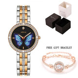 Stryve New Designer Ladies Watch Alloy Fashion Butterfly Crystal Dial Waterproof Quartz Luxury Women Watches With Free Bracelets - Boom Boom London