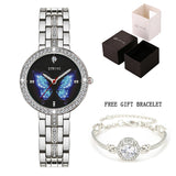 Stryve New Designer Ladies Watch Alloy Fashion Butterfly Crystal Dial Waterproof Quartz Luxury Women Watches With Free Bracelets - Boom Boom London