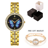 Stryve New Designer Ladies Watch Alloy Fashion Butterfly Crystal Dial Waterproof Quartz Luxury Women Watches With Free Bracelets - Boom Boom London