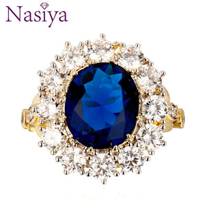 Nasiya New Design Romantic Luxury Ring Golden Color With 13x18MM Big Oval Sapphire Gemstones Fashion Fine Jewelry Wholesale - Boom Boom London