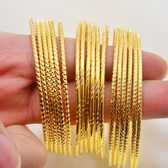 Anniyo (6pcs/lot)African Gold Color Shiny Bangles for Women Girls Dubai Circle Bracelet Jewelry Ethiopian Bride Wedding #013707 - Boom Boom London