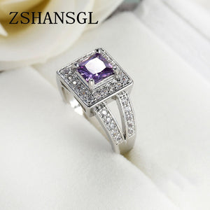 925 Sterling Sliver finger ring for lady paved Purple CZ luxury hot Princess women Wedding Engagement Ring purple color jewelry - Boom Boom London